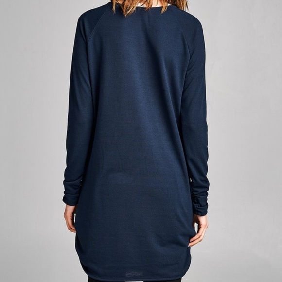 Navy Blue Side Ruched Longsleeve Tunic Top - Picture 5 of 5